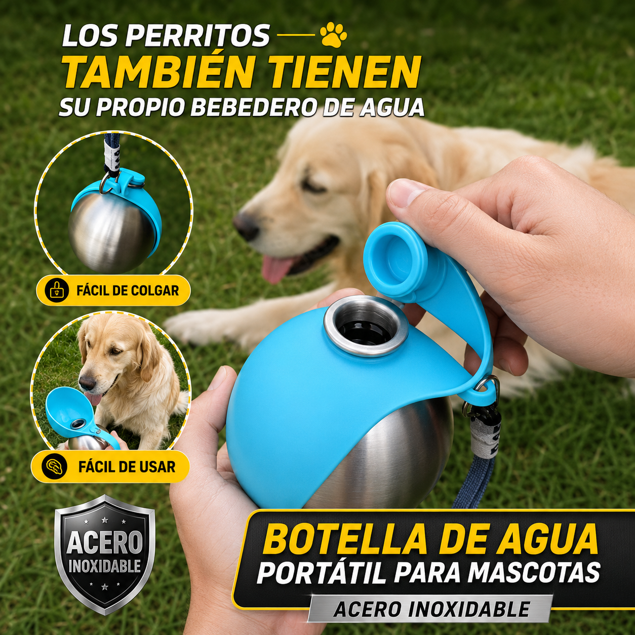 Botella Portátil para Perros, Acero inoxidable
