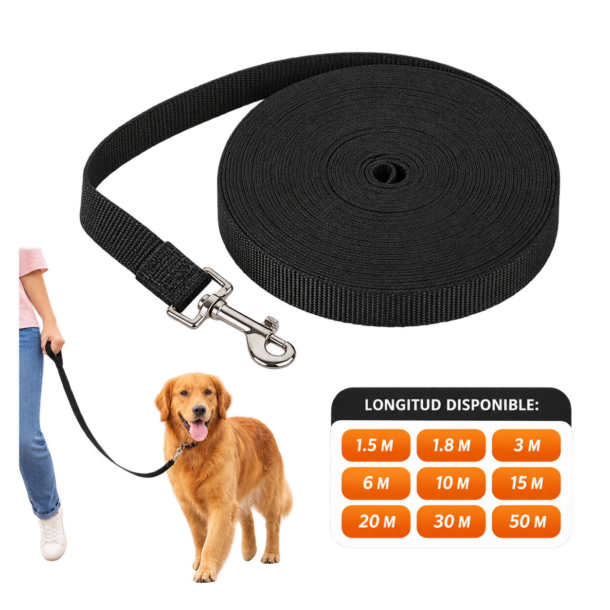 Correa Larga de Nylon para Perros y Gatos | Resistente para Paseos, Entrenamiento y Aventuras al Aire Libre
