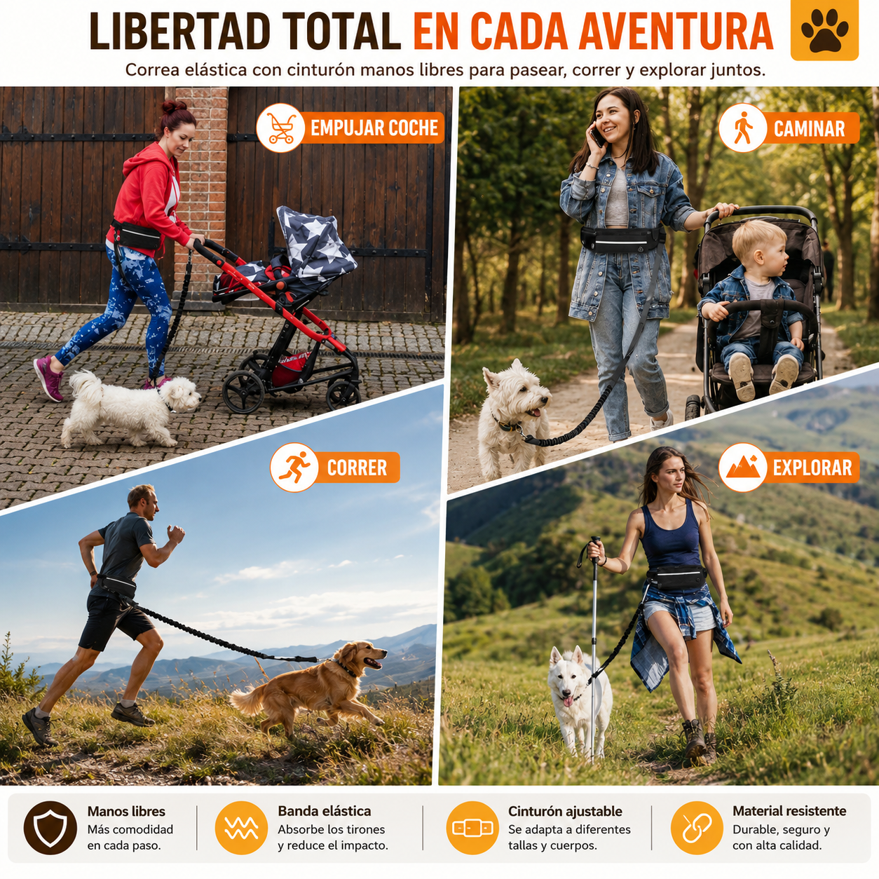 Correa Deportiva Manos Libres para Perros | Pasea, Corre o Trota con Libertad
