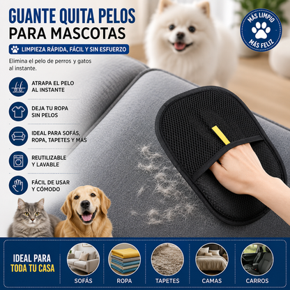 Guante Quita Pelos para Mascotas Reutilizable | Elimina Pelos de Perros y Gatos Fácilmente