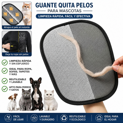 Guante Quita Pelos para Mascotas Reutilizable | Elimina Pelos de Perros y Gatos Fácilmente