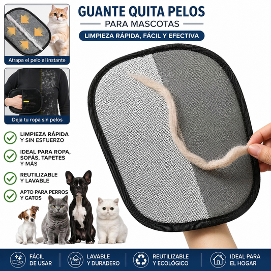 Guante Quita Pelos para Mascotas Reutilizable | Elimina Pelos de Perros y Gatos Fácilmente